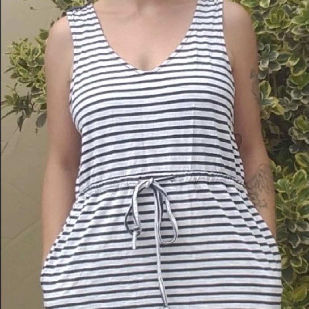 J. Crew Drawstring Navy & White Stripped Dress